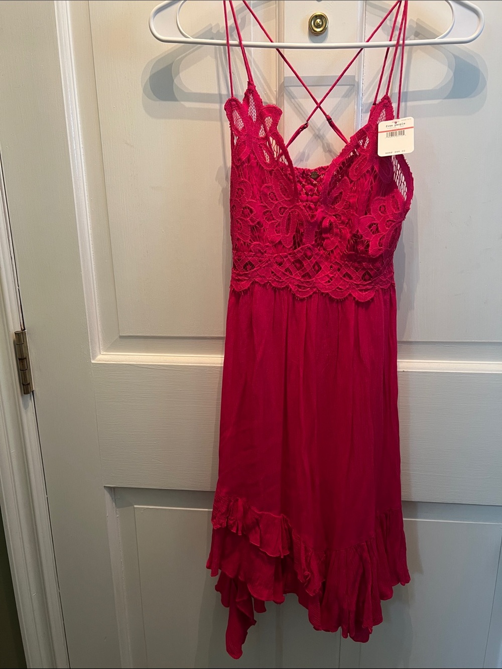 Free People Hot Pink Lace-Trim Mini Dress